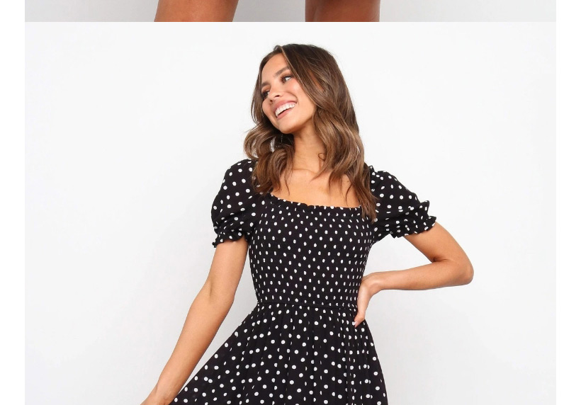 Fashion Black Short Sleeve Polka Dot Print Dress,Mini & Short Dresses