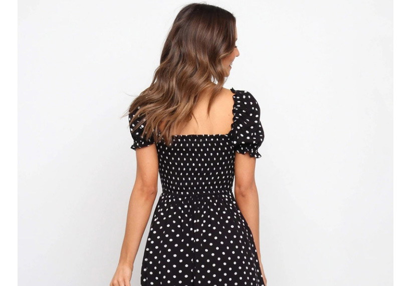 Fashion Black Short Sleeve Polka Dot Print Dress,Mini & Short Dresses
