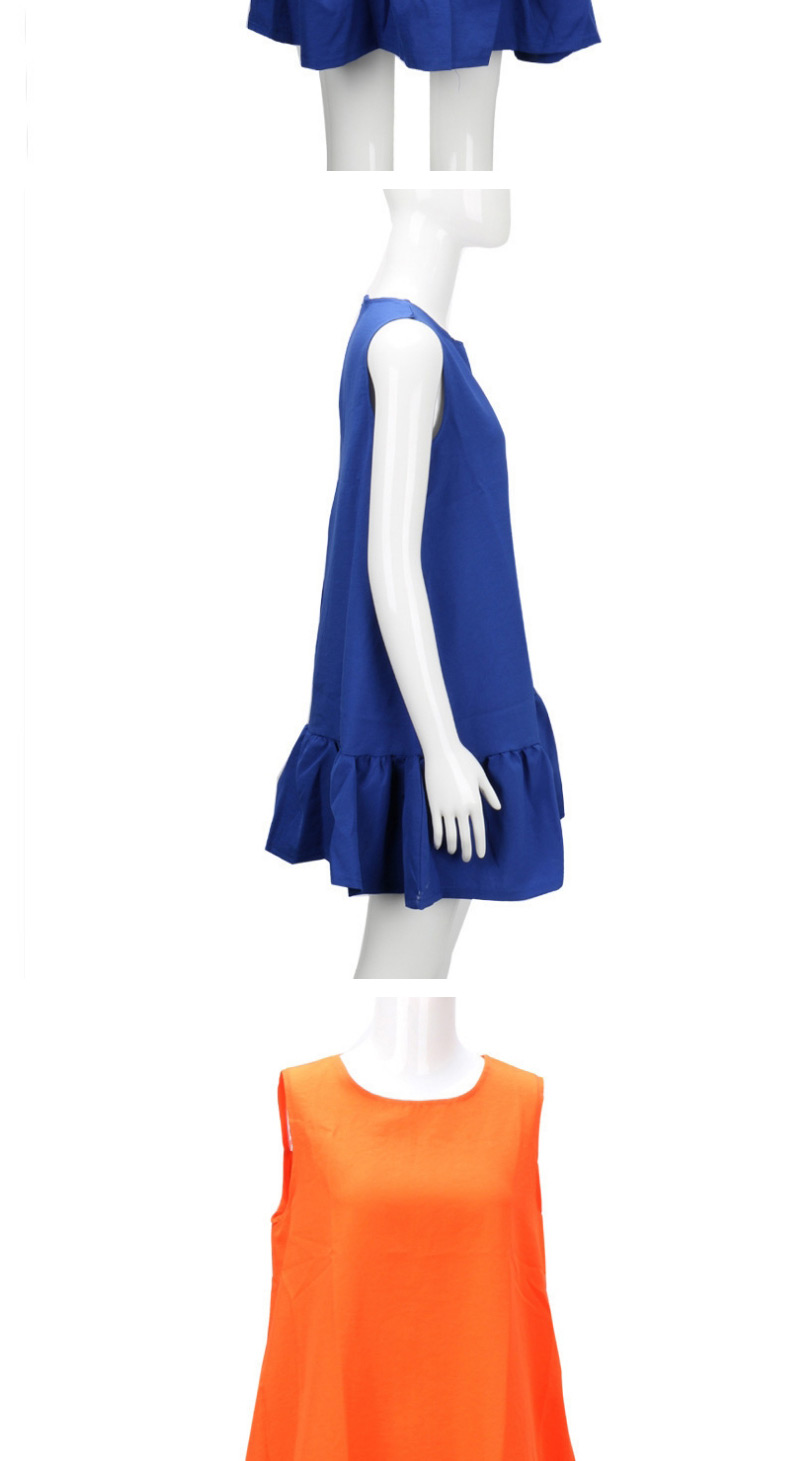 Fashion Blue Round Neck Sleeveless Irregular Hem Dress,Long Dress