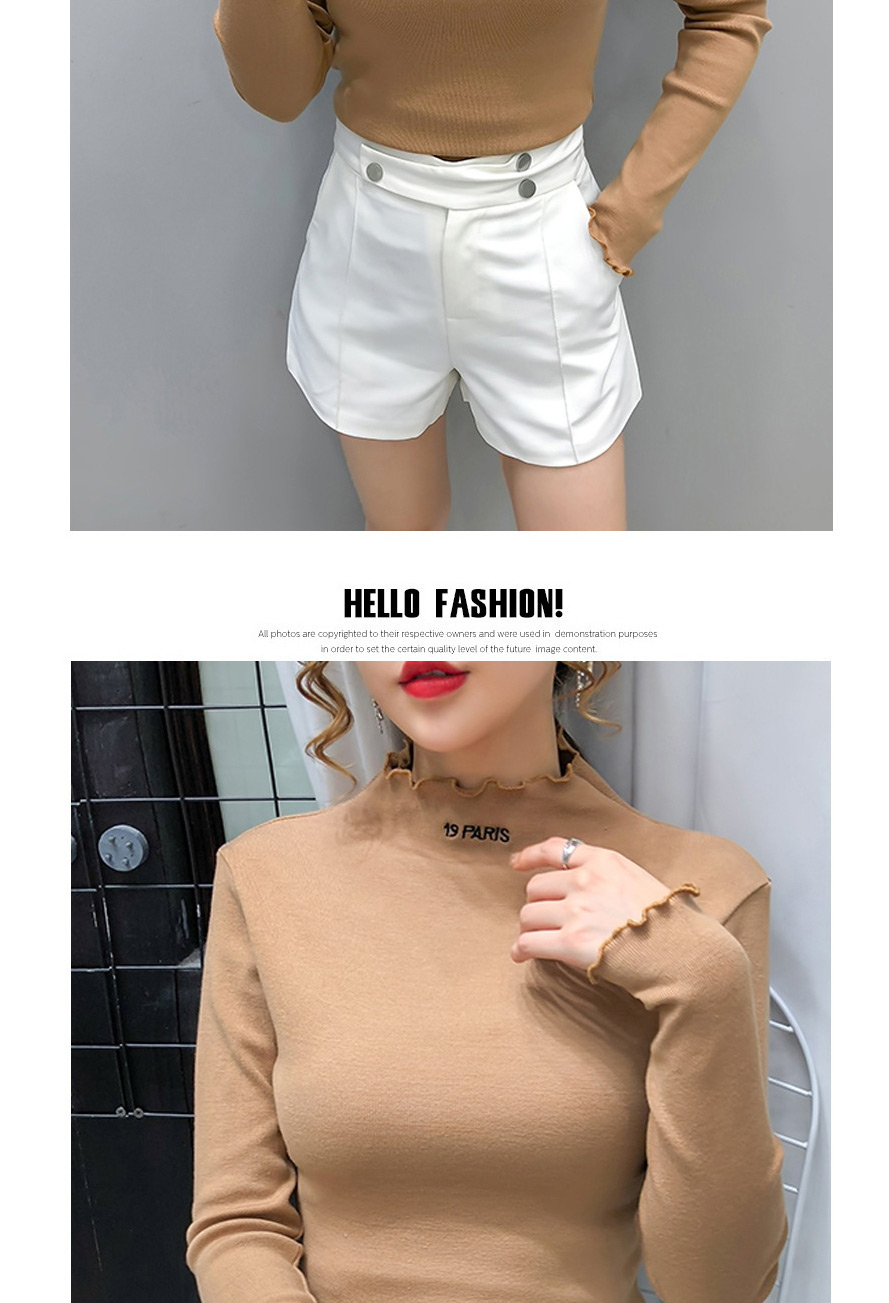 Fashion Brown Coffee Knitted Bottoming Shirt With Embroidered Wood Ears,Hair Crown