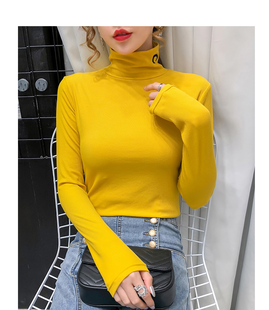 Fashion Coffee Cotton Embroidered Turtleneck Bottoming Shirt,Hair Crown