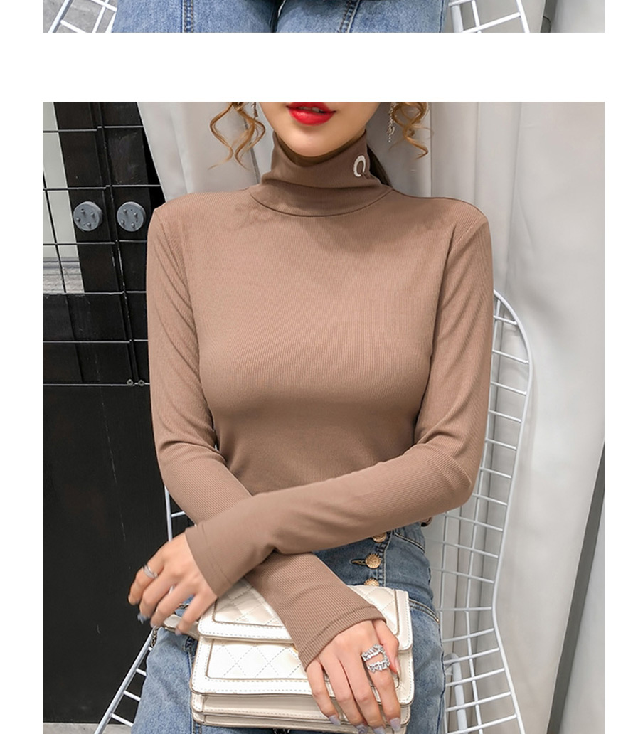 Fashion Coffee Cotton Embroidered Turtleneck Bottoming Shirt,Hair Crown