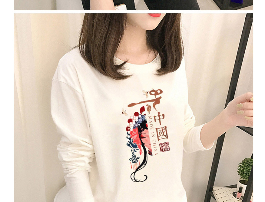 Fashion Fluorescent Feather Printed Long-sleeved Round Neck T-shirt,Hair Crown