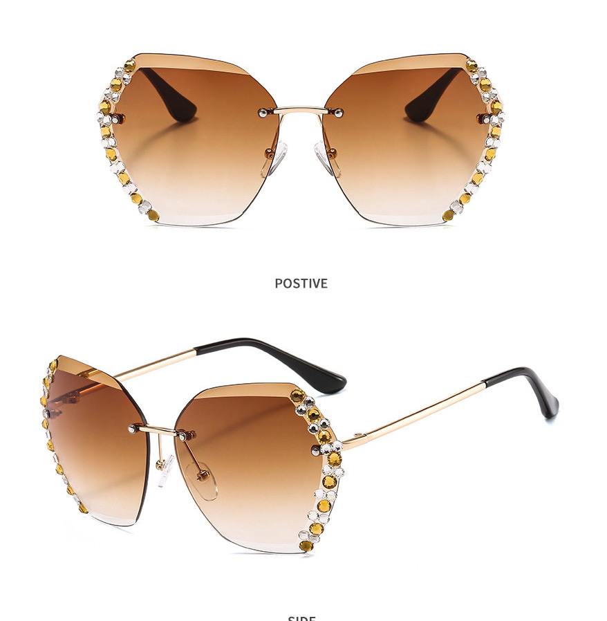 Fashion Pink Yellow Diamond-set And Cut-edge Diamond-set Sunglasses,Women Sunglasses