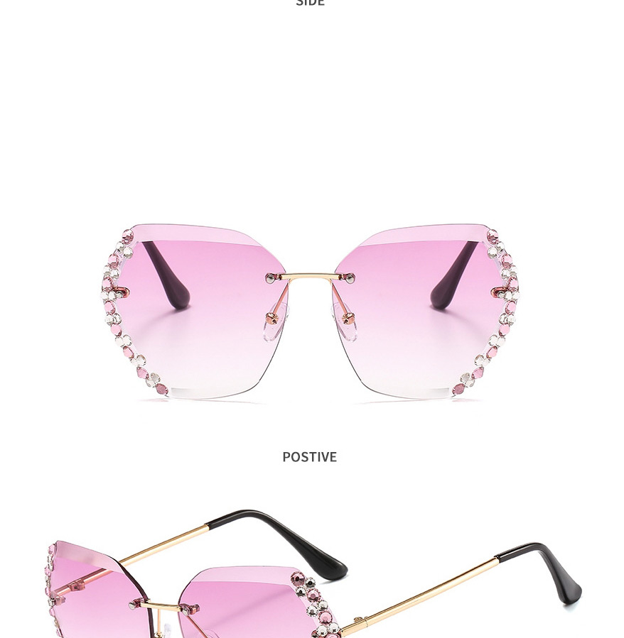 Fashion Pink Yellow Diamond-set And Cut-edge Diamond-set Sunglasses,Women Sunglasses