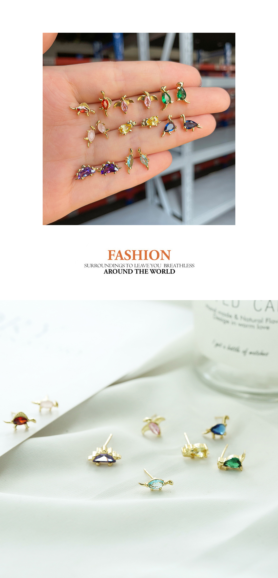 Fashion Royal Blue Copper Inlaid Zircon Dinosaur Earrings,Earrings
