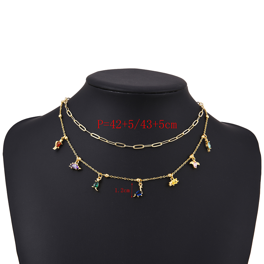 Fashion Color Copper Inlaid Zircon Double Layer Dinosaur Necklace,Necklaces
