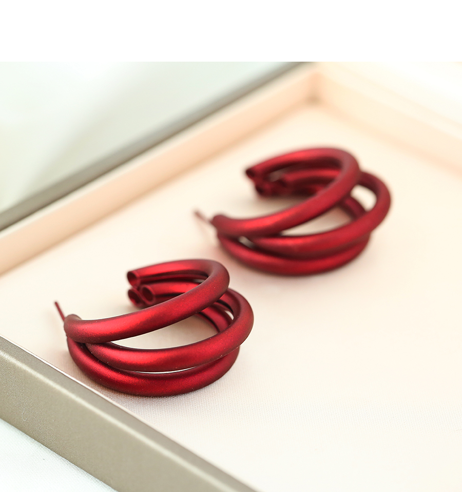 Fashion Red Alloy Multilayer C-shaped Earrings,Hoop Earrings
