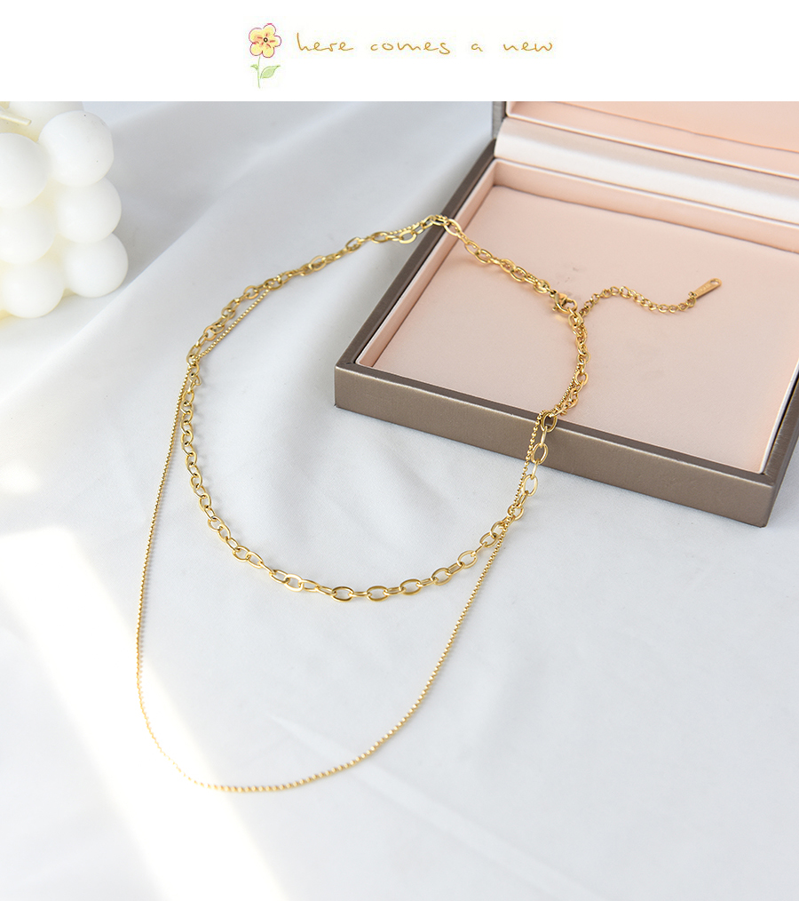 Fashion Gold Titanium Steel Geometry Double Necklace,Necklaces