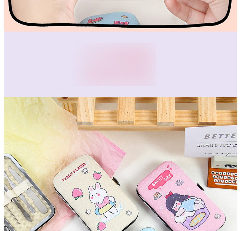 Fashion Peach Bunny Printed Portable Nail Tool Set,Beauty tools
