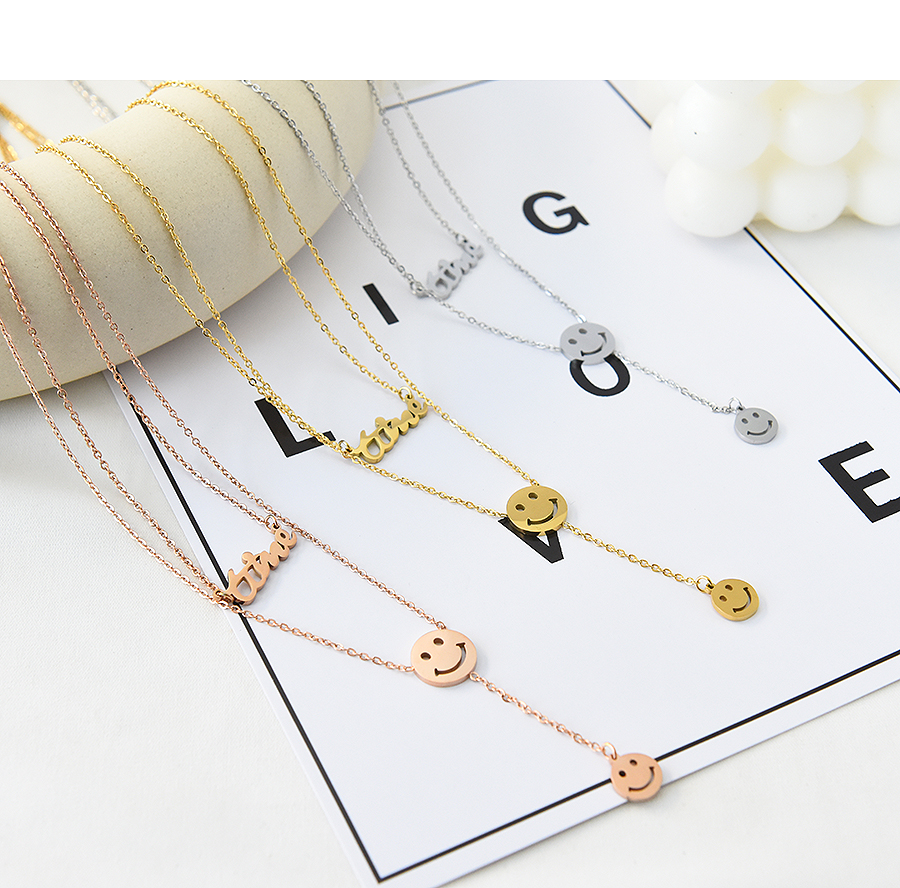 Fashion Rose Gold Alloy Letters Smiley Double Necklace,Multi Strand Necklaces