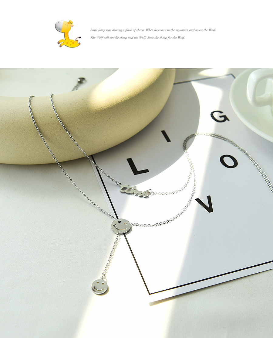 Fashion Silver Alloy Letters Smiley Double Necklace,Multi Strand Necklaces