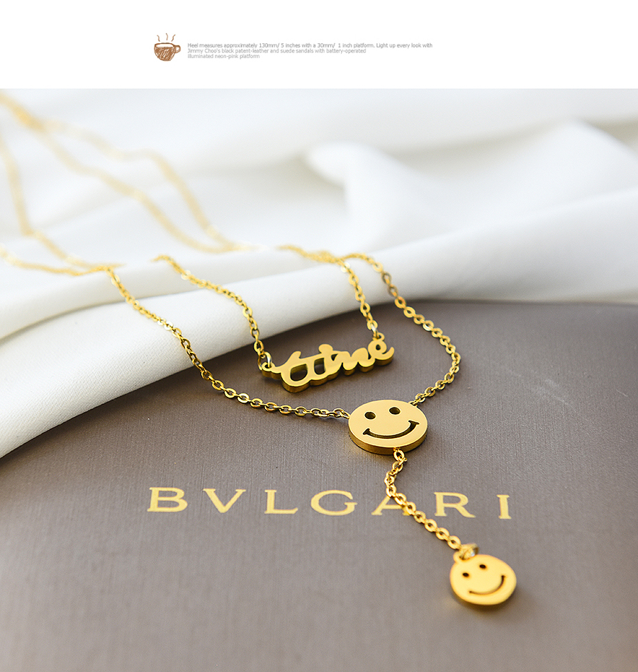 Fashion Rose Gold Alloy Letters Smiley Double Necklace,Multi Strand Necklaces