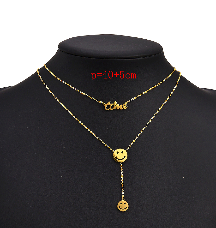 Fashion Gold Alloy Letters Smiley Double Necklace,Multi Strand Necklaces