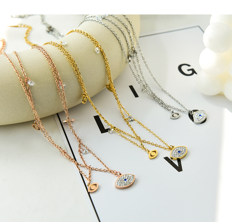 Fashion Gold Alloy Diamond Eye Double Necklace,Multi Strand Necklaces
