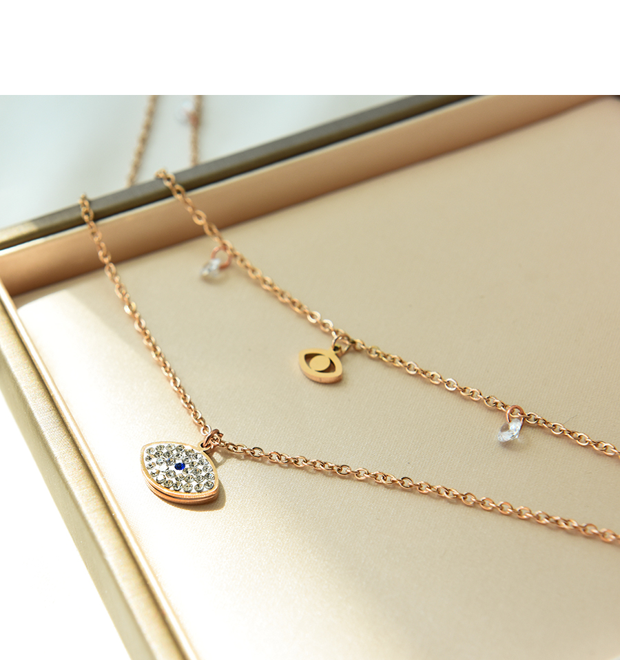 Fashion Rose Gold Alloy Diamond Eye Double Necklace,Multi Strand Necklaces