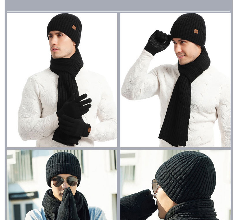 Fashion Hemp Ash Knitted Hat Scarf Gloves Three-piece Suit,knitting Wool Scaves