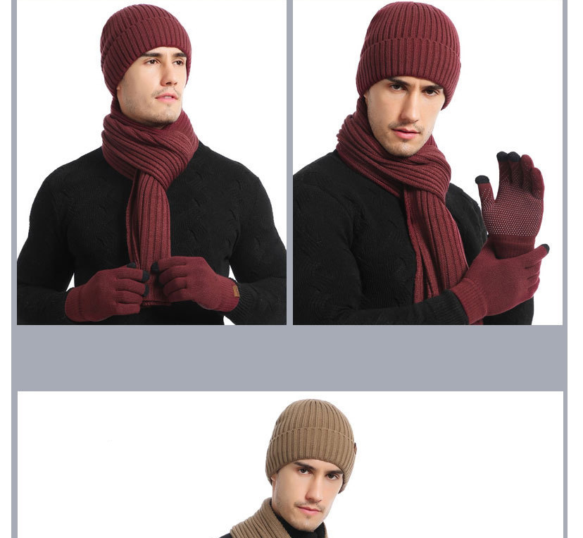 Fashion Hemp Ash Knitted Hat Scarf Gloves Three-piece Suit,knitting Wool Scaves