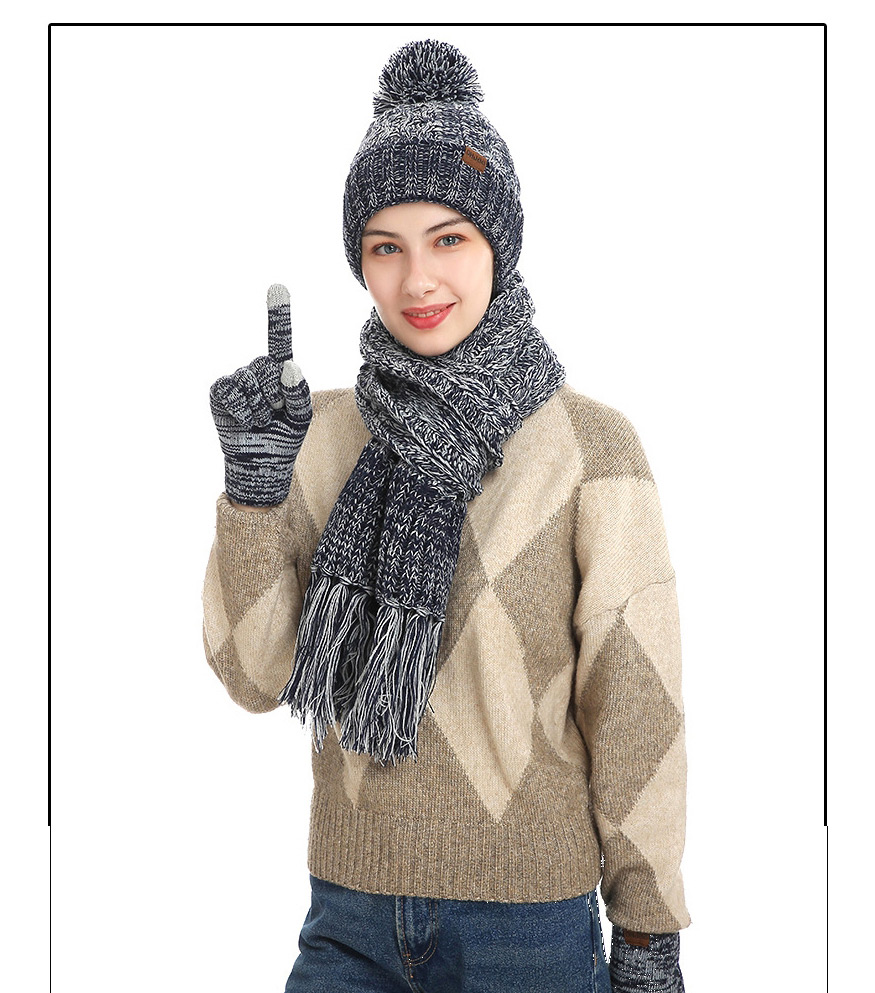 Fashion Navy 2-piece Set Two-piece Knitted Woolen Hat And Gloves,Full Finger Gloves