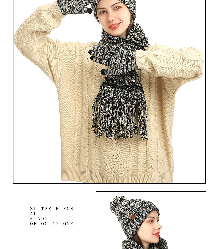 Fashion Black Three-piece Knitted Wool Scarf Gloves,knitting Wool Scaves