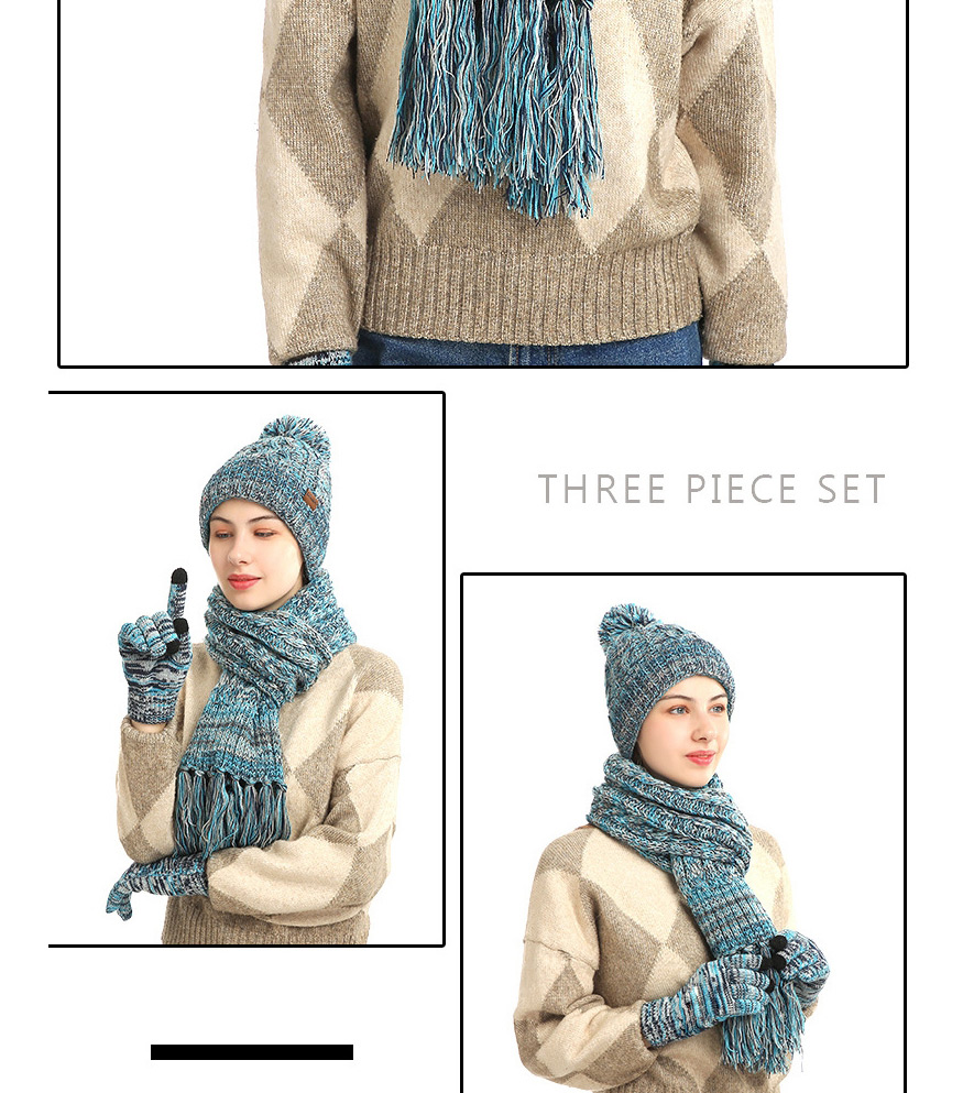 Fashion Hulan Three-piece Knitted Wool Scarf Gloves,knitting Wool Scaves