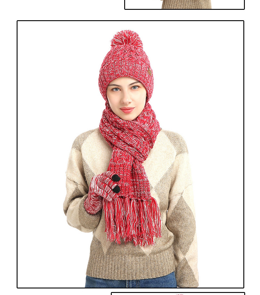 Fashion Mei Hong Three-piece Knitted Wool Scarf Gloves,knitting Wool Scaves