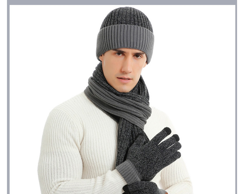 Fashion Dark Gray Woolen Knitted Hat Scarf And Gloves Set,knitting Wool Scaves