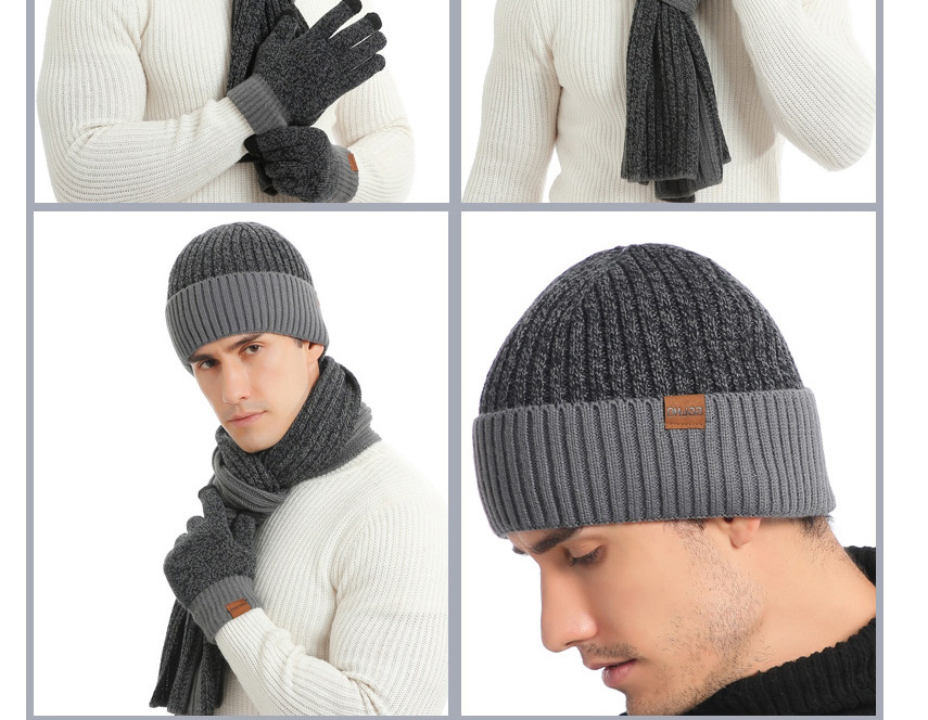Fashion Dark Gray Woolen Knitted Hat Scarf And Gloves Set,knitting Wool Scaves
