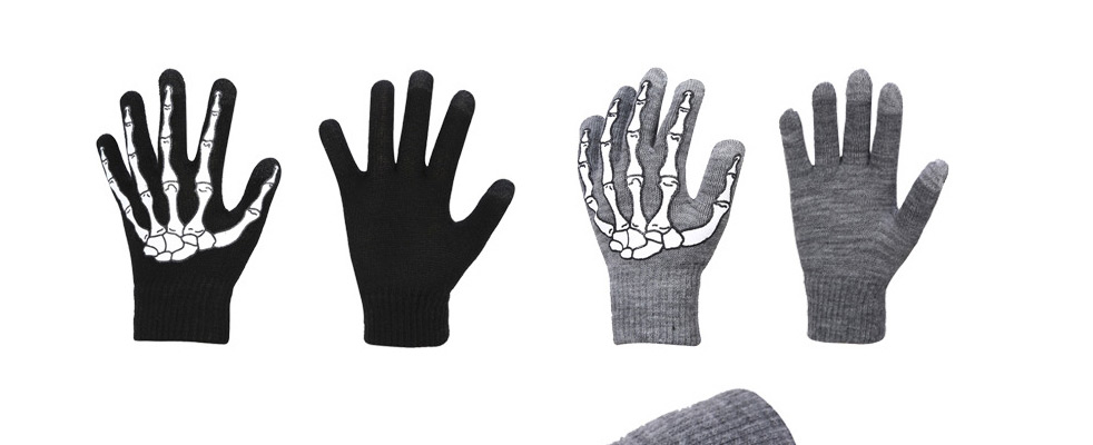 Fashion Black 14cm (children) Halloween Magic Full Finger Skull Bone Gloves,Full Finger Gloves