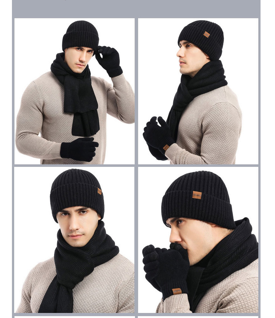 Fashion Black Mixed Color Knitted Wool Scarf Gloves Hat Set,knitting Wool Scaves