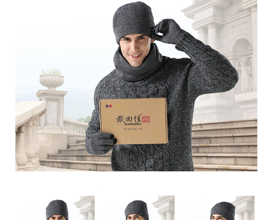 Fashion Black Suit Three-piece Woolen Scarf Gloves Hats,knitting Wool Scaves