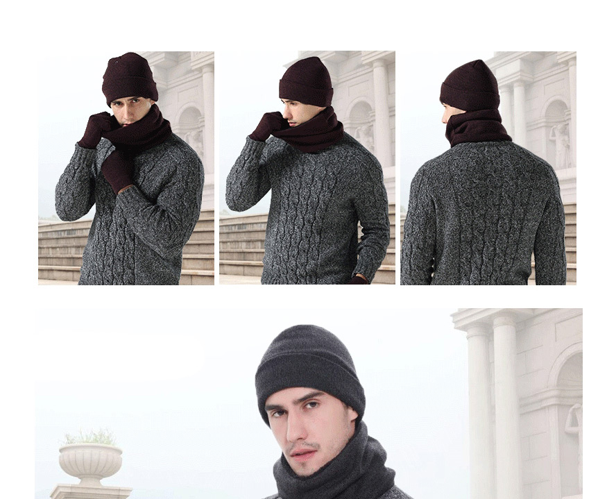 Fashion Black Suit Three-piece Woolen Scarf Gloves Hats,knitting Wool Scaves