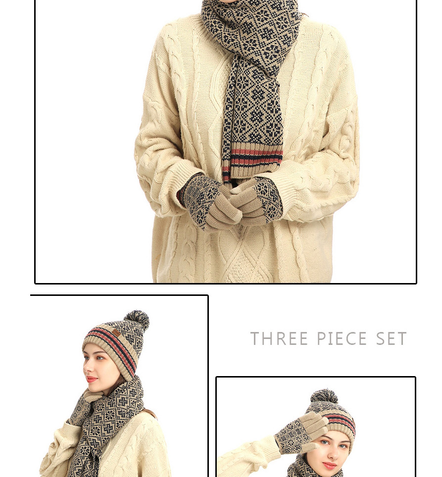 Fashion Iron Embroidery Red Knitted Scarf Hat And Gloves Three-piece Set,knitting Wool Scaves