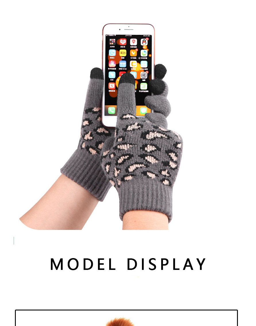 Fashion Khaki Leopard Print Knitted Hat Scarf Gloves Three-piece Set,knitting Wool Scaves