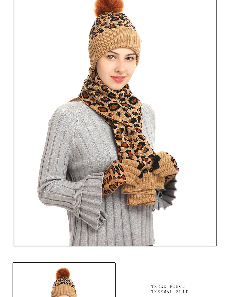 Fashion Purple Leopard Print Knitted Hat Scarf Gloves Three-piece Set,knitting Wool Scaves