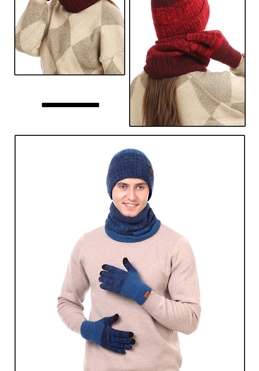 Fashion Navy Three-piece Woolen Knitted Hat Scarf And Gloves,knitting Wool Scaves