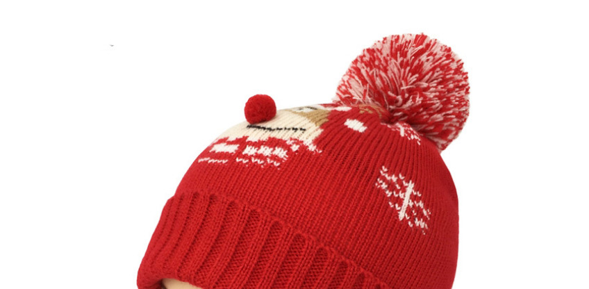 Fashion Red Adult Christmas Snowflake Jacquard Curled Wool Ball Knitted Hat,Beanies&Others