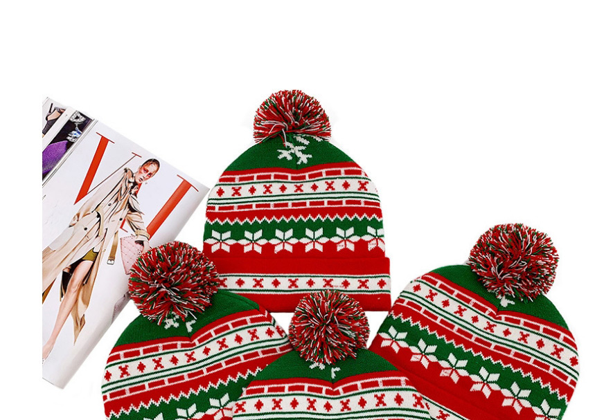 Fashion Red Green And White Jacquard Hanging Ball Knitted Christmas Hat,Beanies&Others