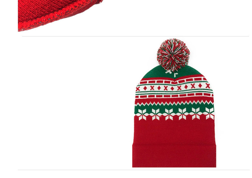 Fashion Red Green And White Jacquard Hanging Ball Knitted Christmas Hat,Beanies&Others
