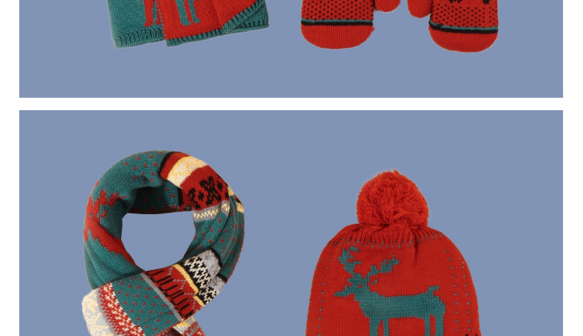 Fashion Red Christmas Fawn Jacquard Hat Scarf Gloves,Thin Scaves