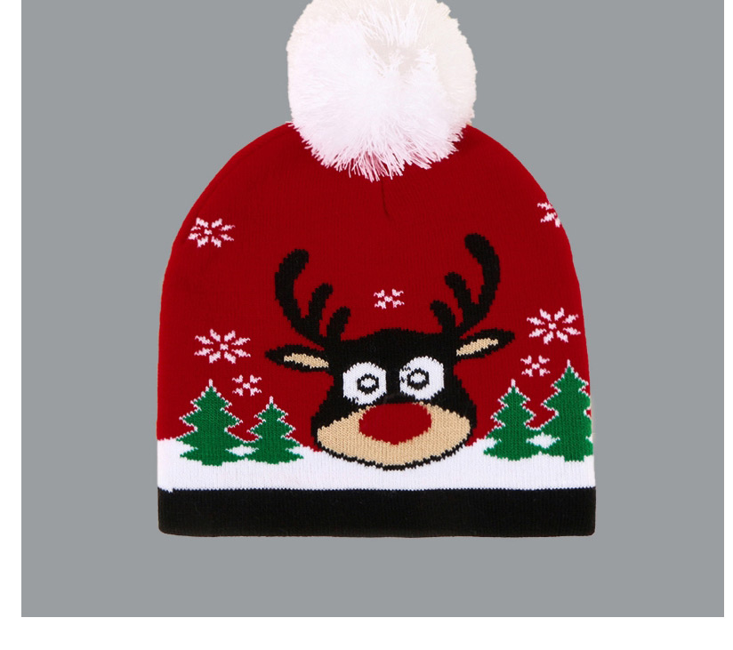 Fashion Red Christmas Elk Print Wool Ball Woolen Hat,Beanies&Others