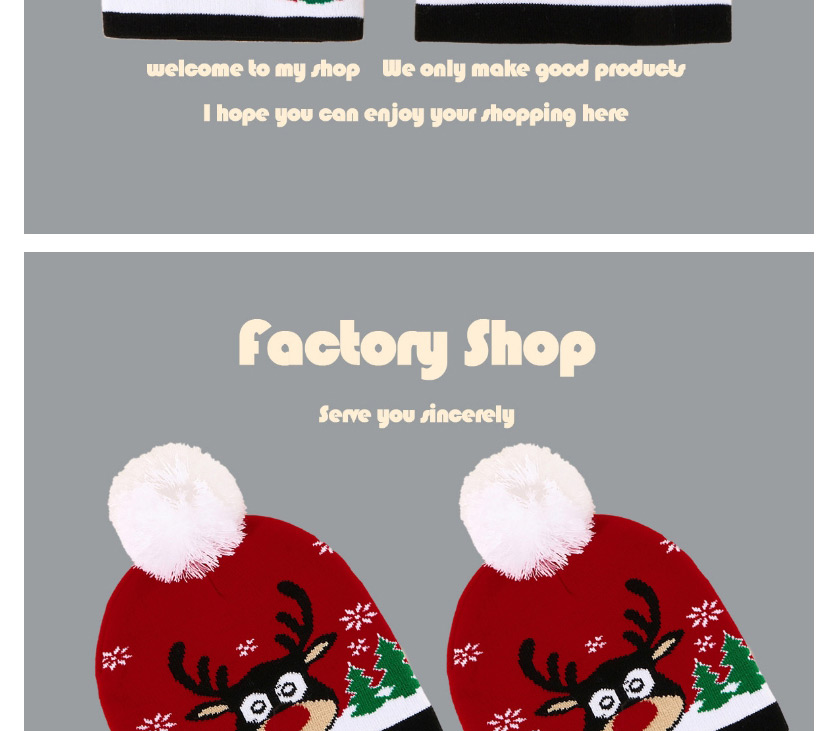 Fashion Red Christmas Elk Print Wool Ball Woolen Hat,Beanies&Others