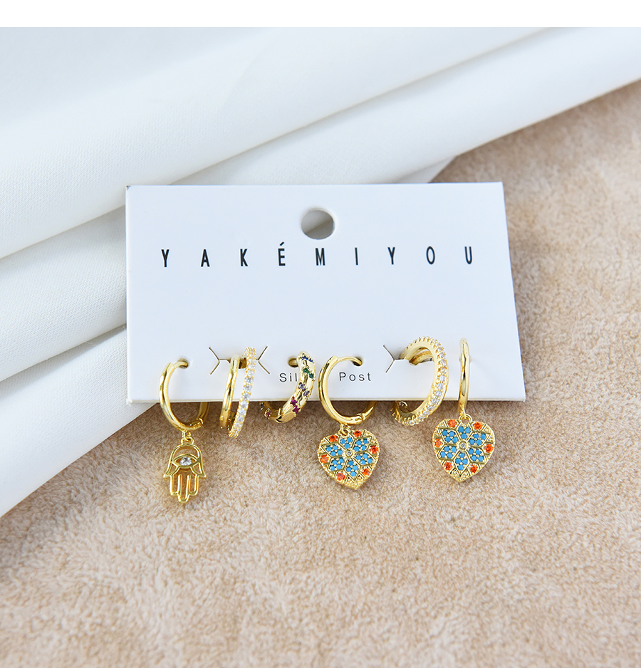 Fashion Gold 6-piece Copper Inlaid Zircon Love Stud Earrings,Earring Set