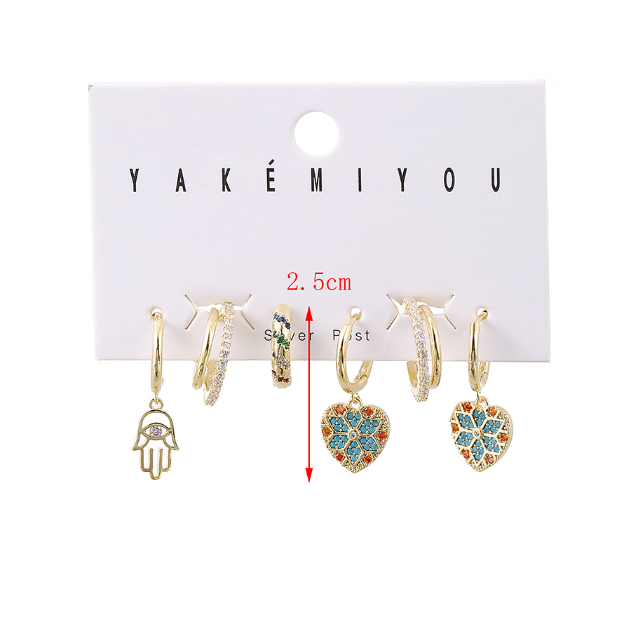 Fashion Gold 6-piece Copper Inlaid Zircon Love Stud Earrings,Earring Set