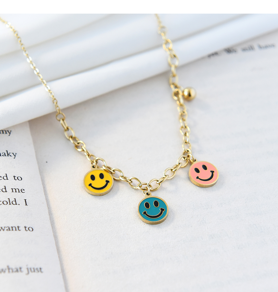 Fashion Gold Stainless Steel Smiley Face Pendant Necklace,Necklaces