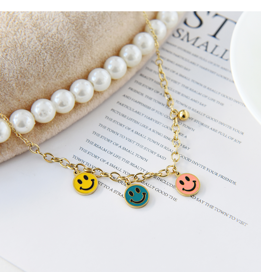 Fashion Gold Stainless Steel Smiley Face Pendant Necklace,Necklaces