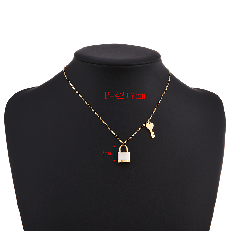 Fashion Gold Stainless Steel Key Lock Pendant Necklace,Necklaces