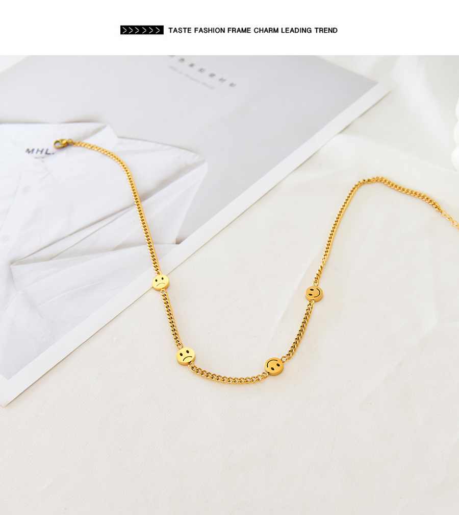 Fashion Gold Stainless Steel Smiley Necklace,Necklaces