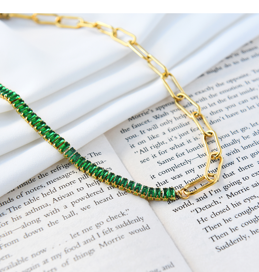 Fashion Green Stainless Steel Irregular Thick Chain Necklace,Necklaces