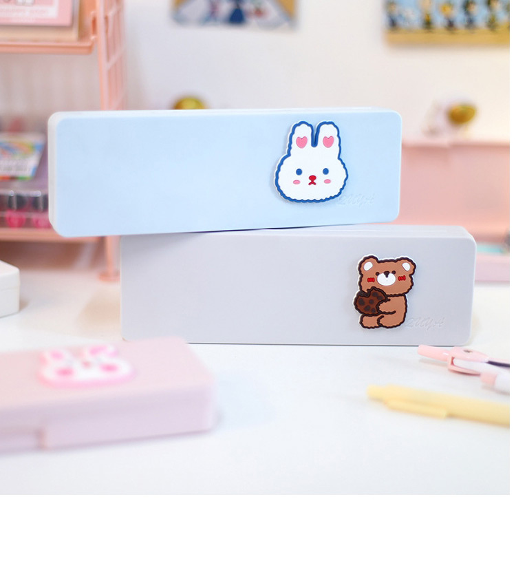 Fashion Blue-little Bear Bunny Cartoon Labeling Large-capacity Stationery Box,Pencil Case/Paper Bags